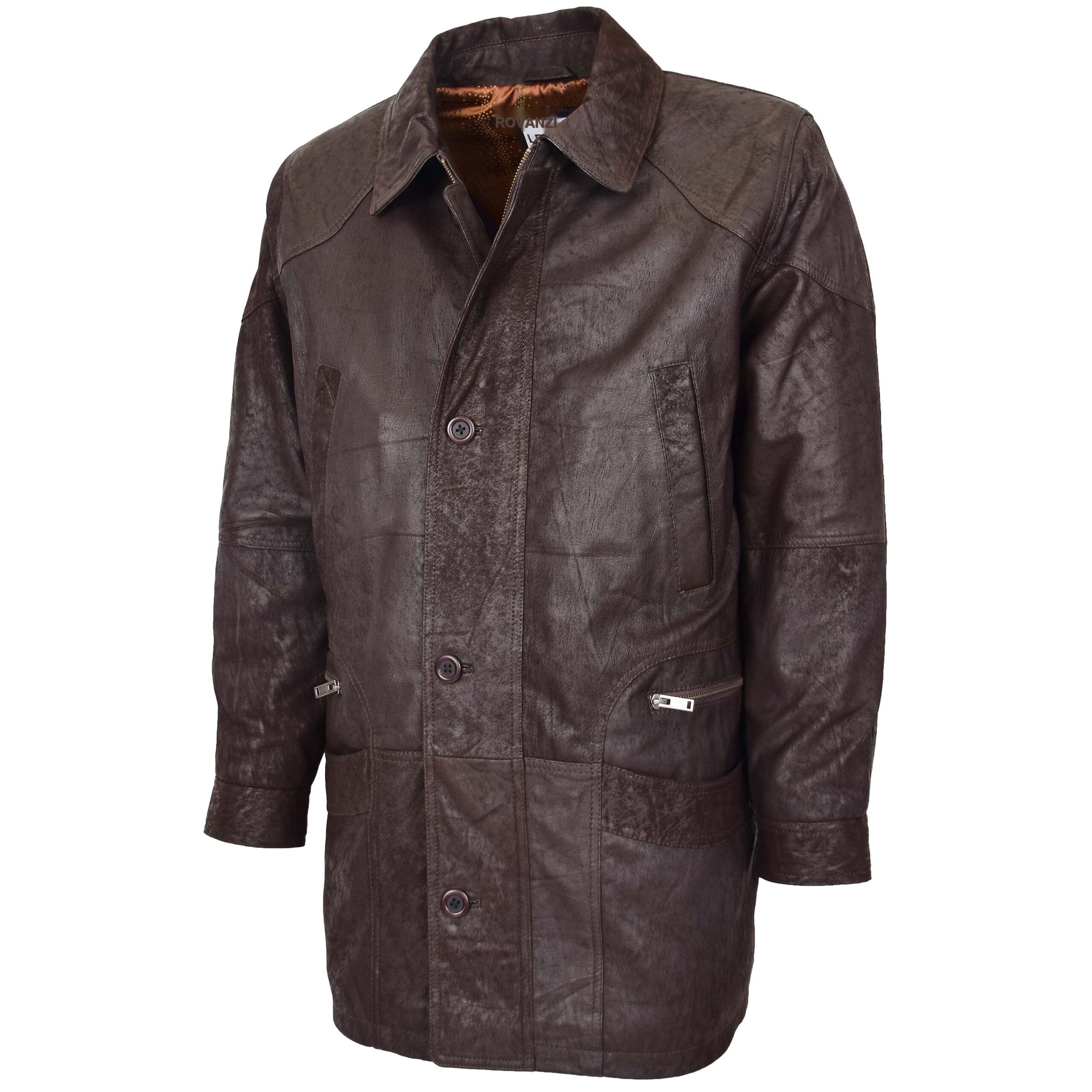 BUNERI M2 Brown Classic Leather Winter Car Coat – 4