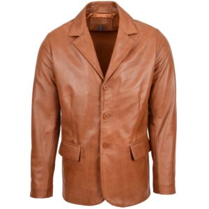 BUNERI Tan Classic Three-Button Soft Leather Blazer