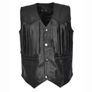 BUNERI Men’s Sheepskin Leather Biker Fringed Western Vest