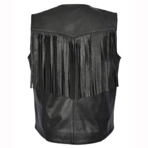 BUNERI Men’s Sheepskin Leather Biker Fringed Western Vest