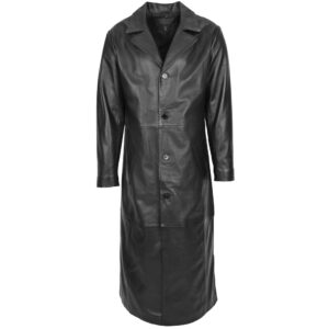 BUNERI Men’s Full-Length Leather Coat Black