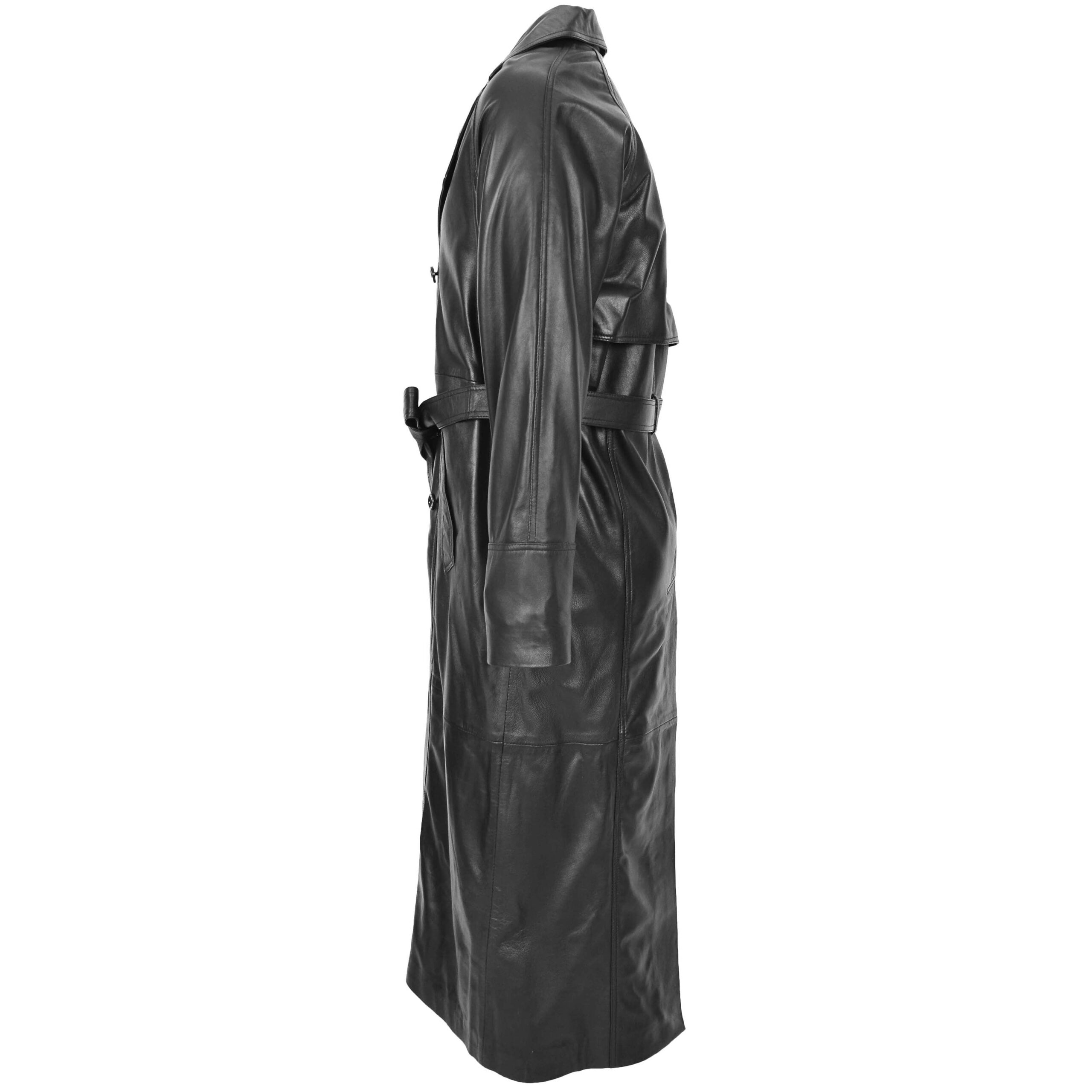 BUNERI Men's Full-Length Double-Breasted Black Leather Coat – 6