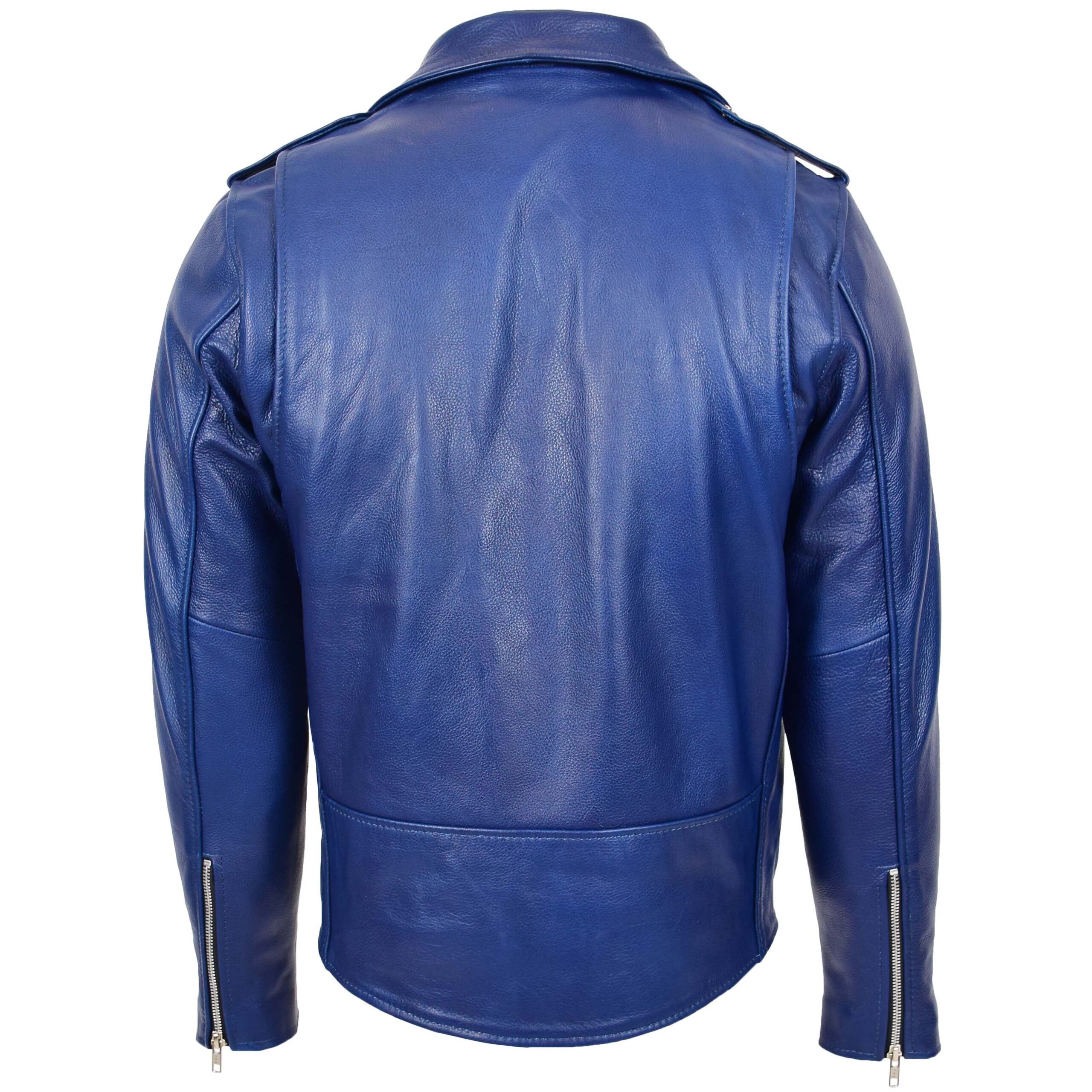 BUNERI Men's Heavy-Duty Blue Leather Biker Jacket – 2