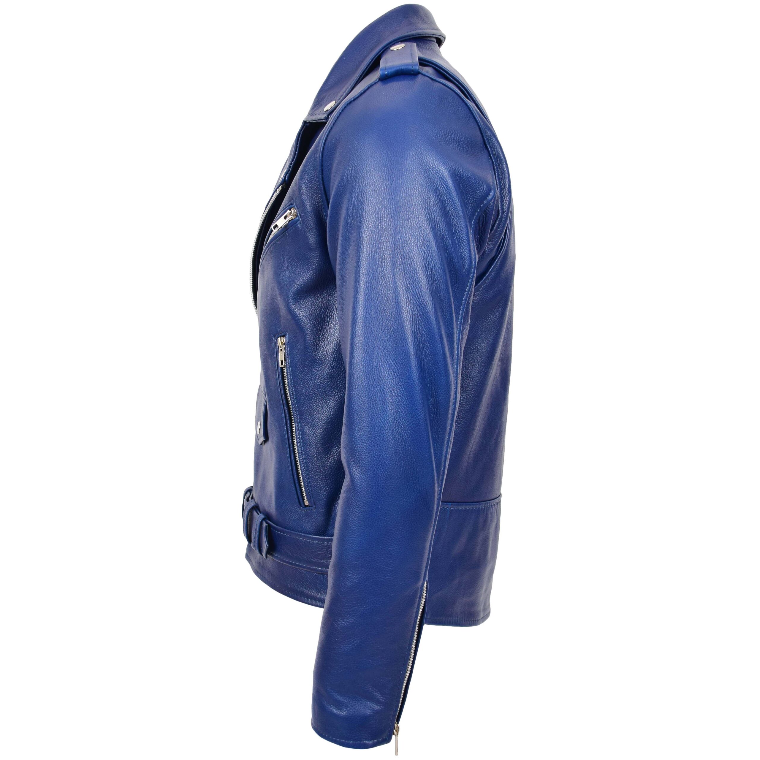 BUNERI Men's Heavy-Duty Blue Leather Biker Jacket – 5