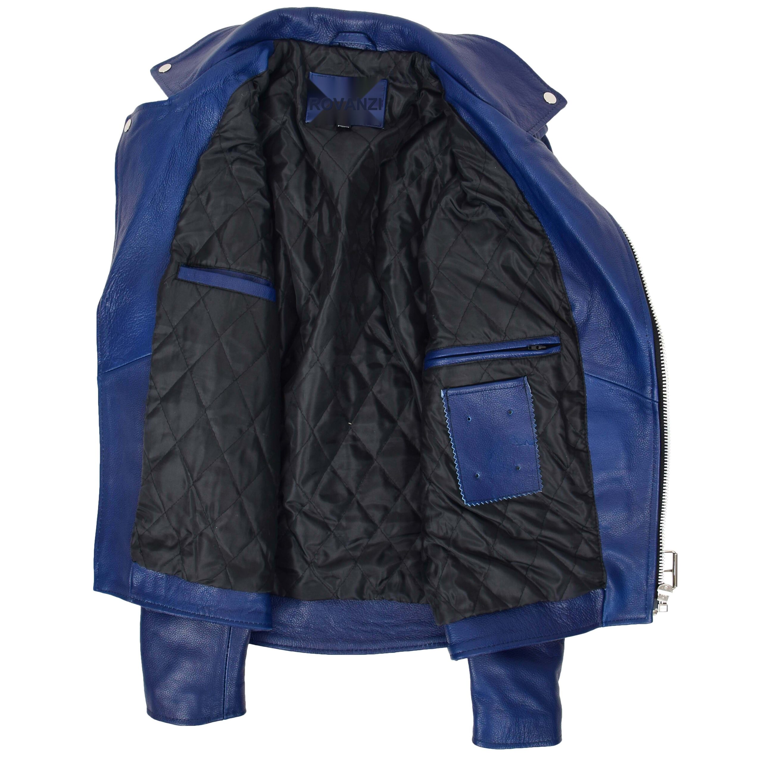 BUNERI Men's Heavy-Duty Blue Leather Biker Jacket – 6