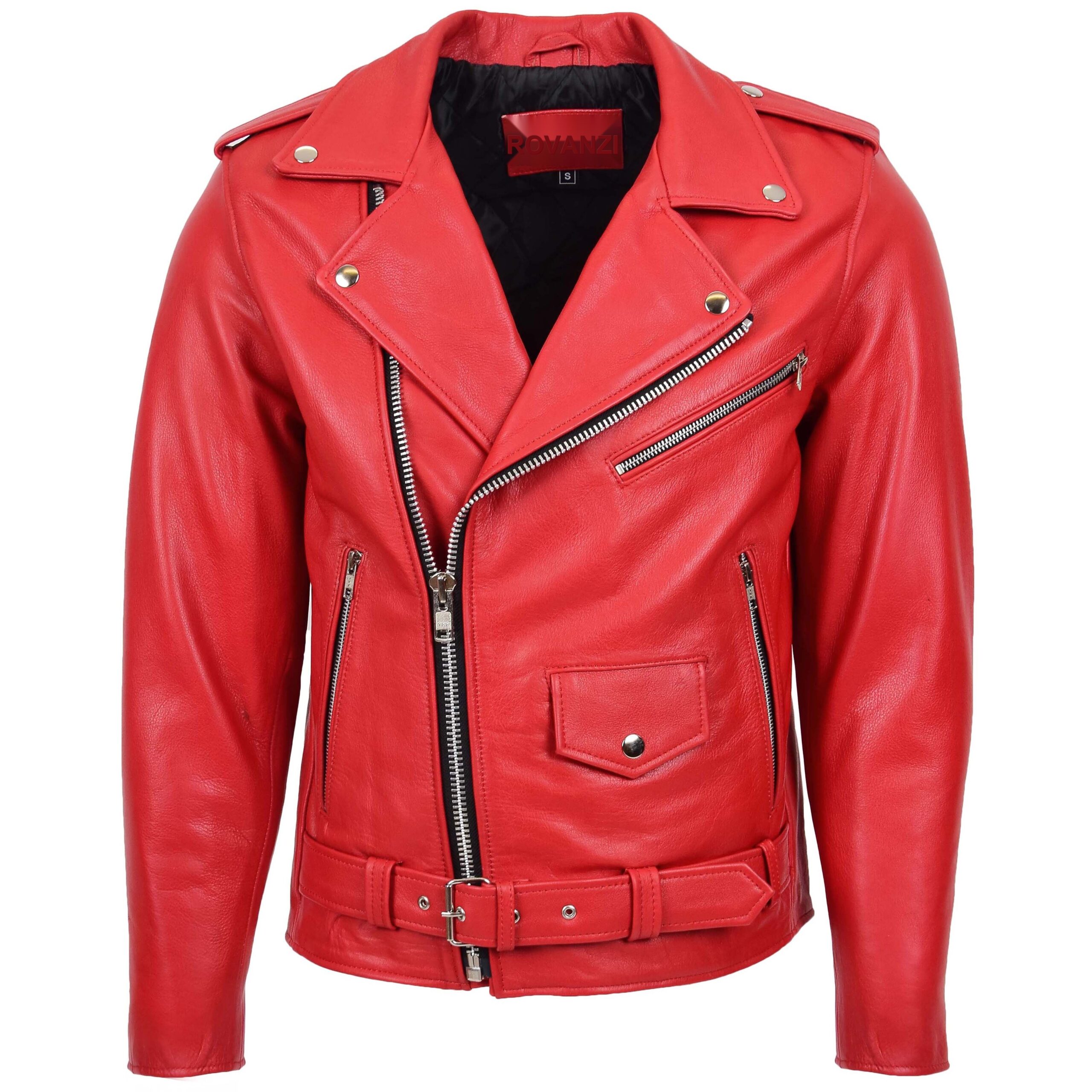 BUNERI Red Heavy Duty Leather Brando Biker Jacket Men