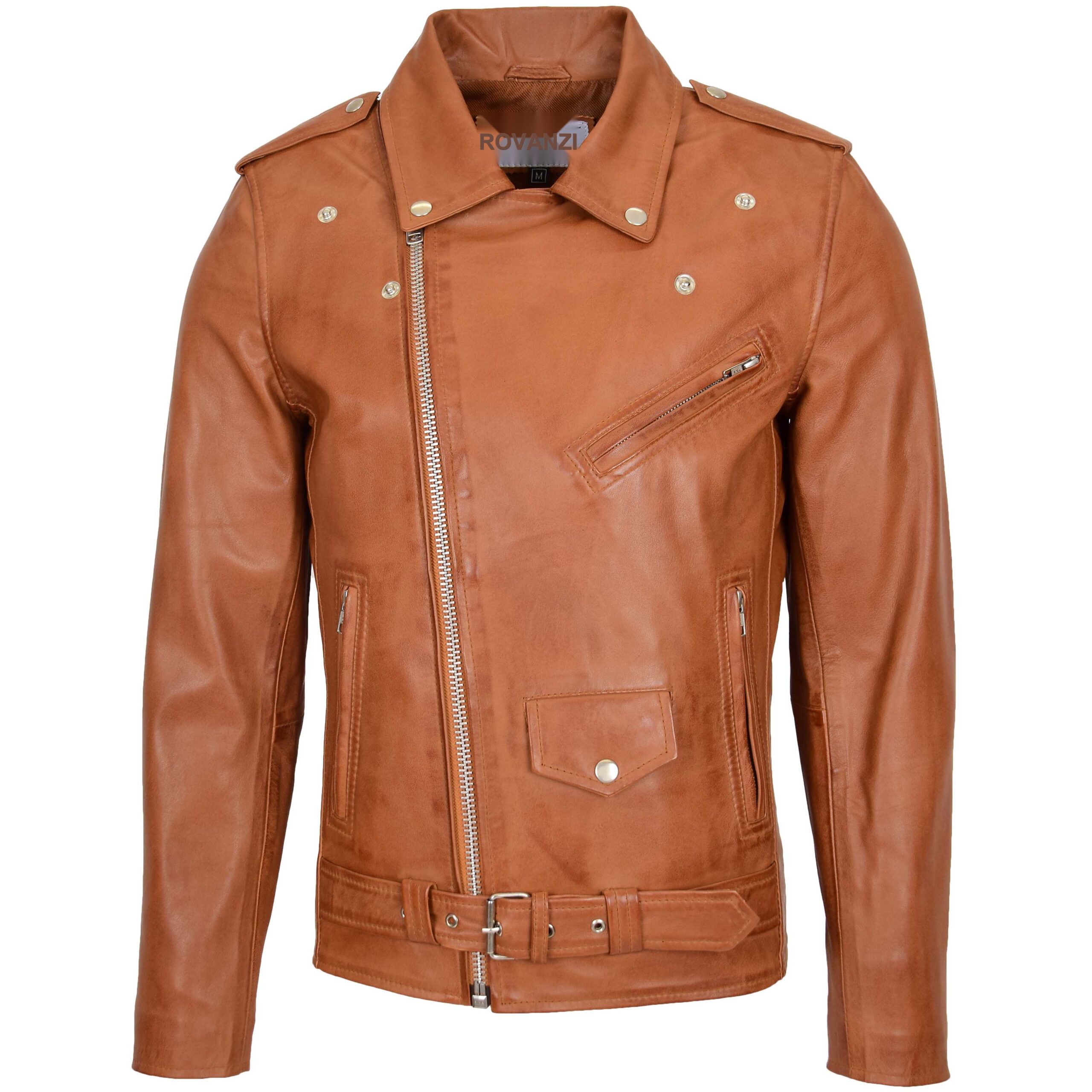 BUNERI Tan Leather Brando Style Biker Jacket – 3