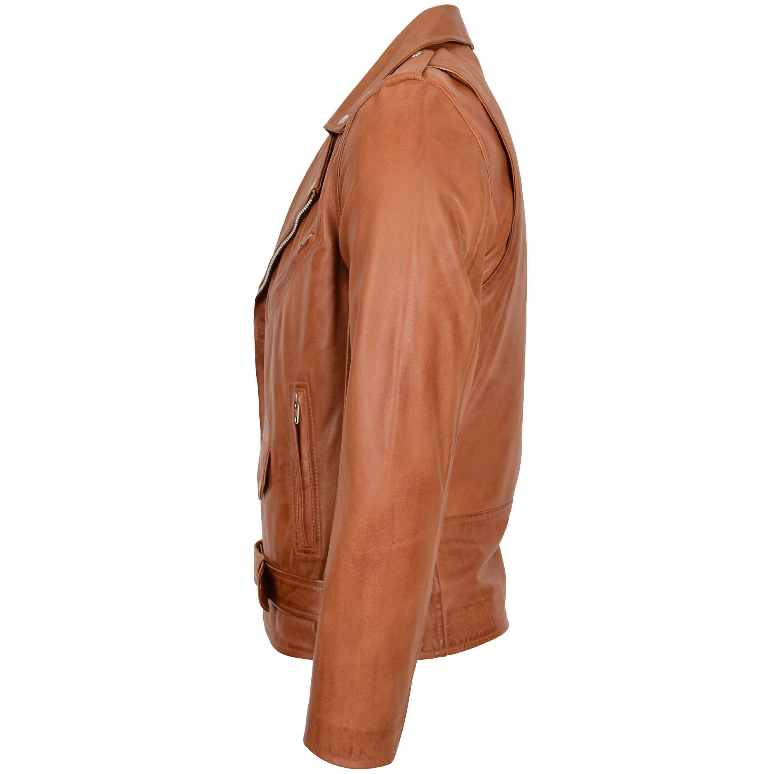 BUNERI Tan Leather Brando Style Biker Jacket – 5