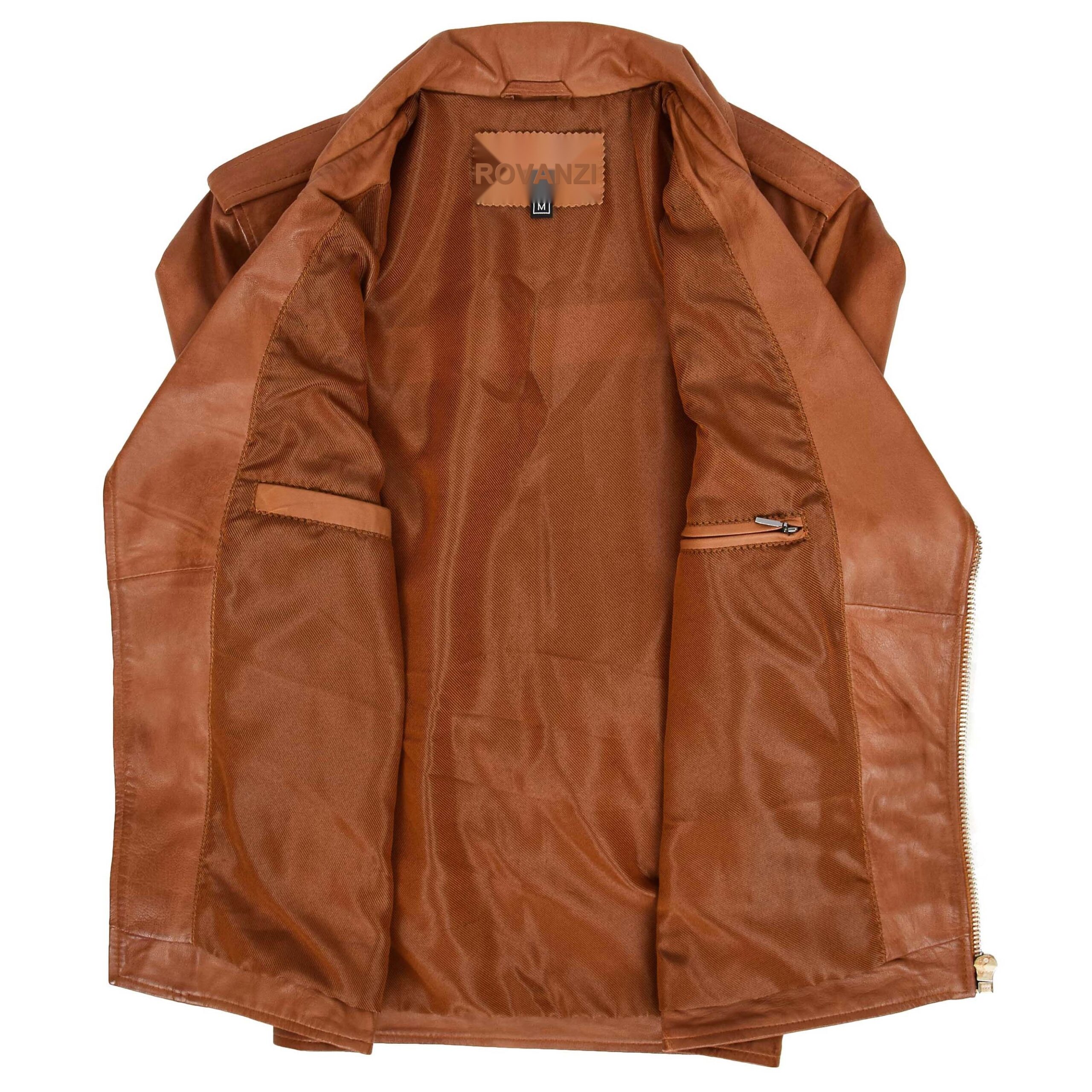 BUNERI Tan Leather Brando Style Biker Jacket – 6