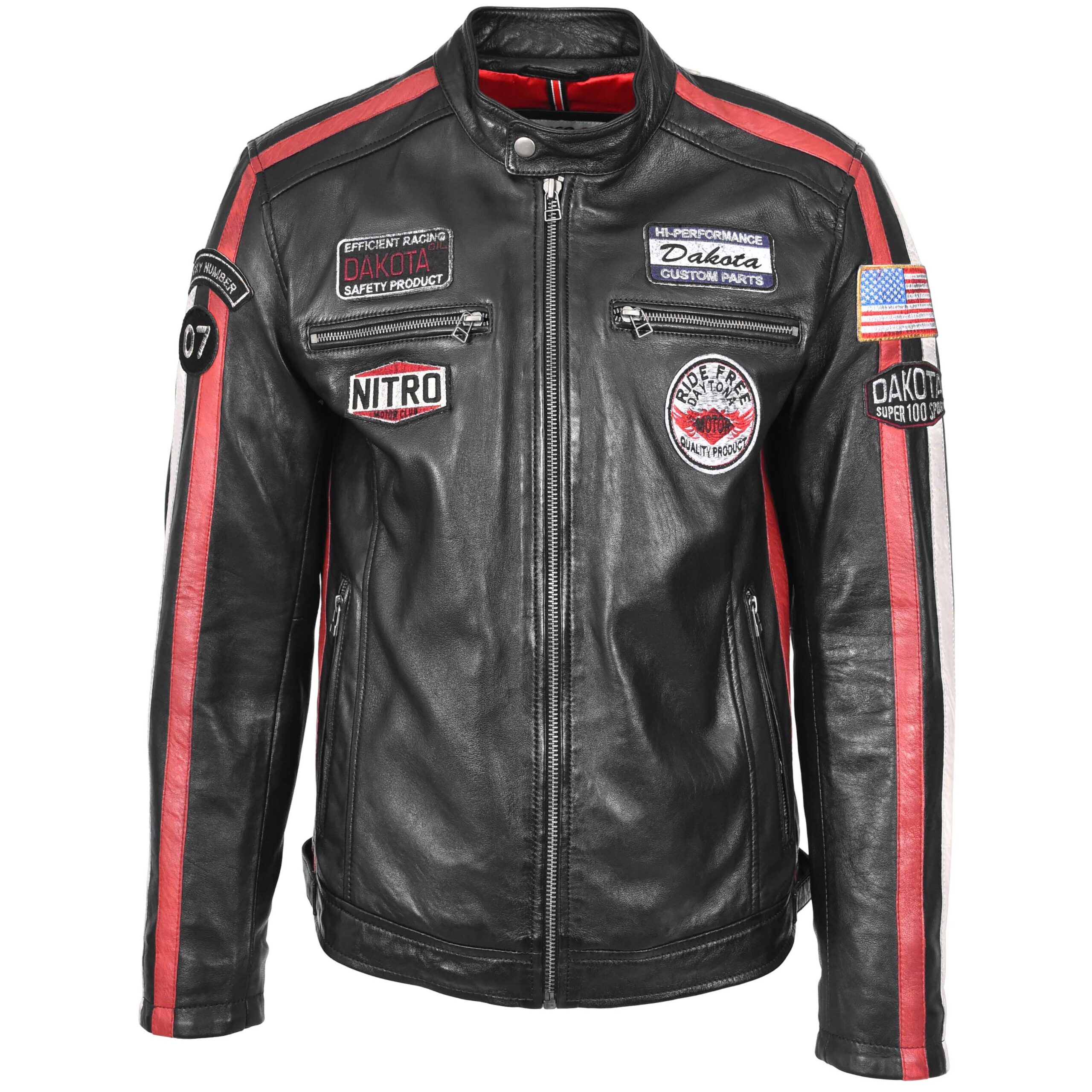 BUNERI Black Leather Biker Jacket Motorsport Logos Men – 3