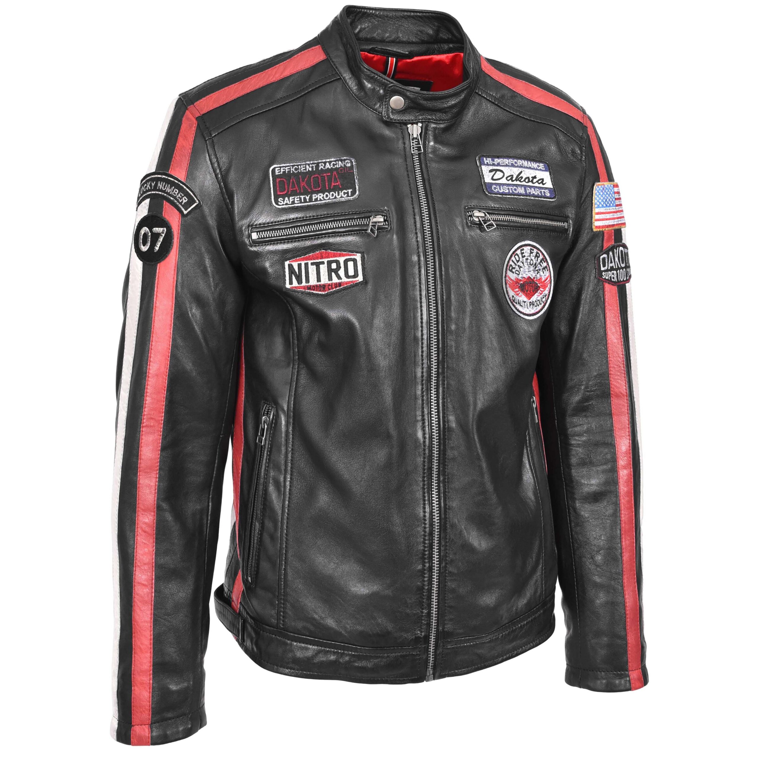 BUNERI Black Leather Biker Jacket Motorsport Logos Men – 4