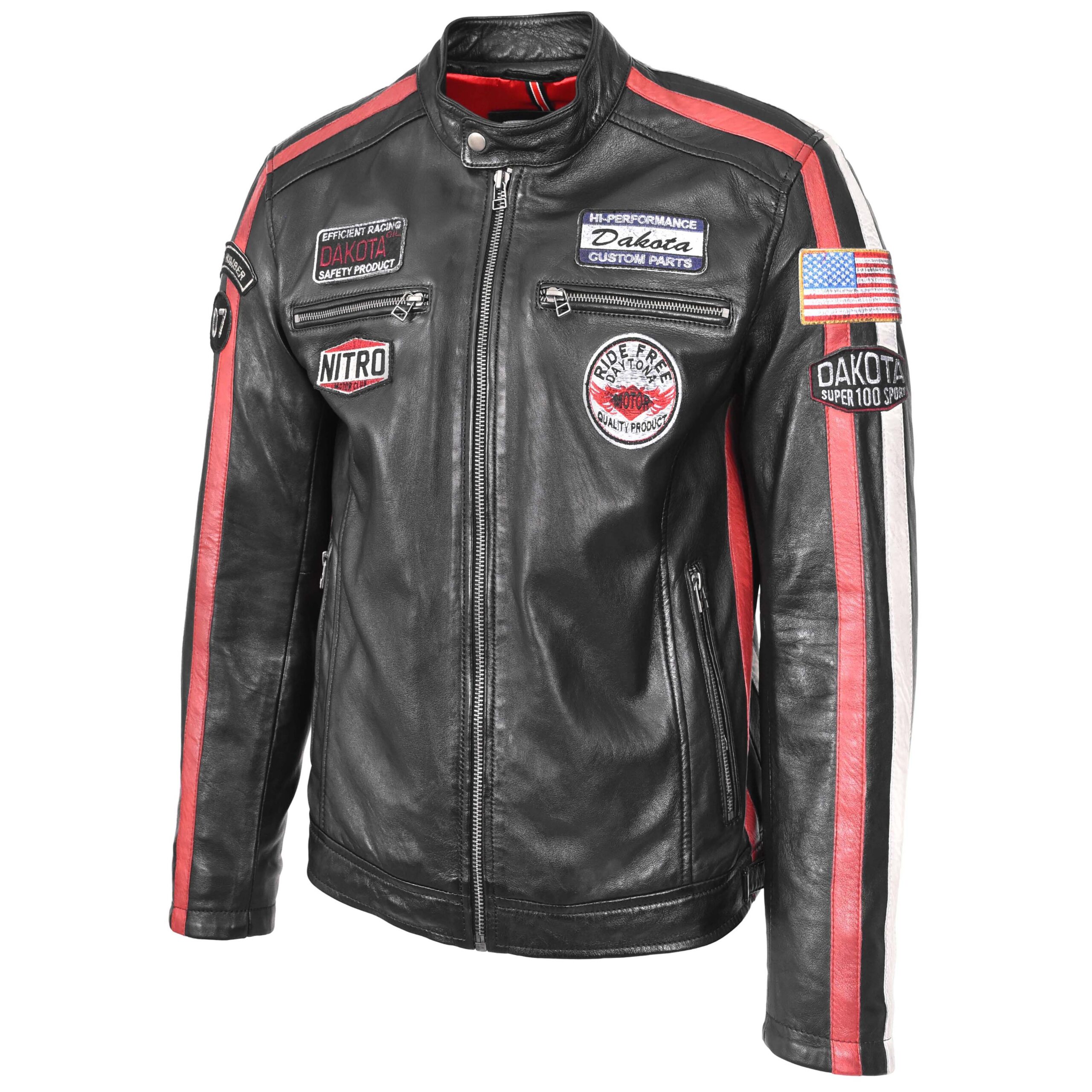 BUNERI Black Leather Biker Jacket Motorsport Logos Men – 5