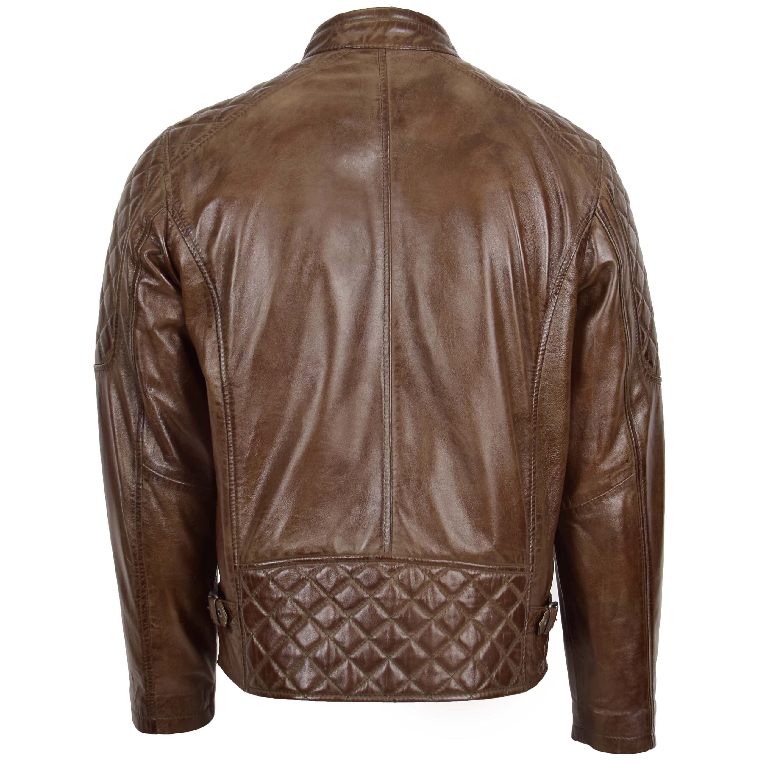 BUNERI Men's Timber Brown Leather Biker Jacket with Quilt Detail – 2