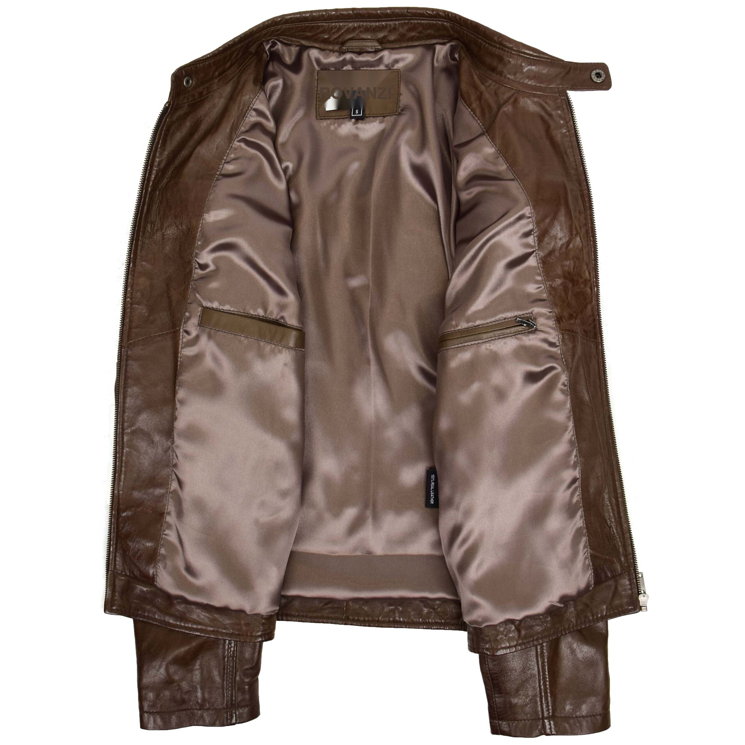 BUNERI Men's Timber Brown Leather Biker Jacket with Quilt Detail – 6