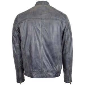 BUNERI Men’s Leather Biker Style Zip Jacket Gray Two-Tone