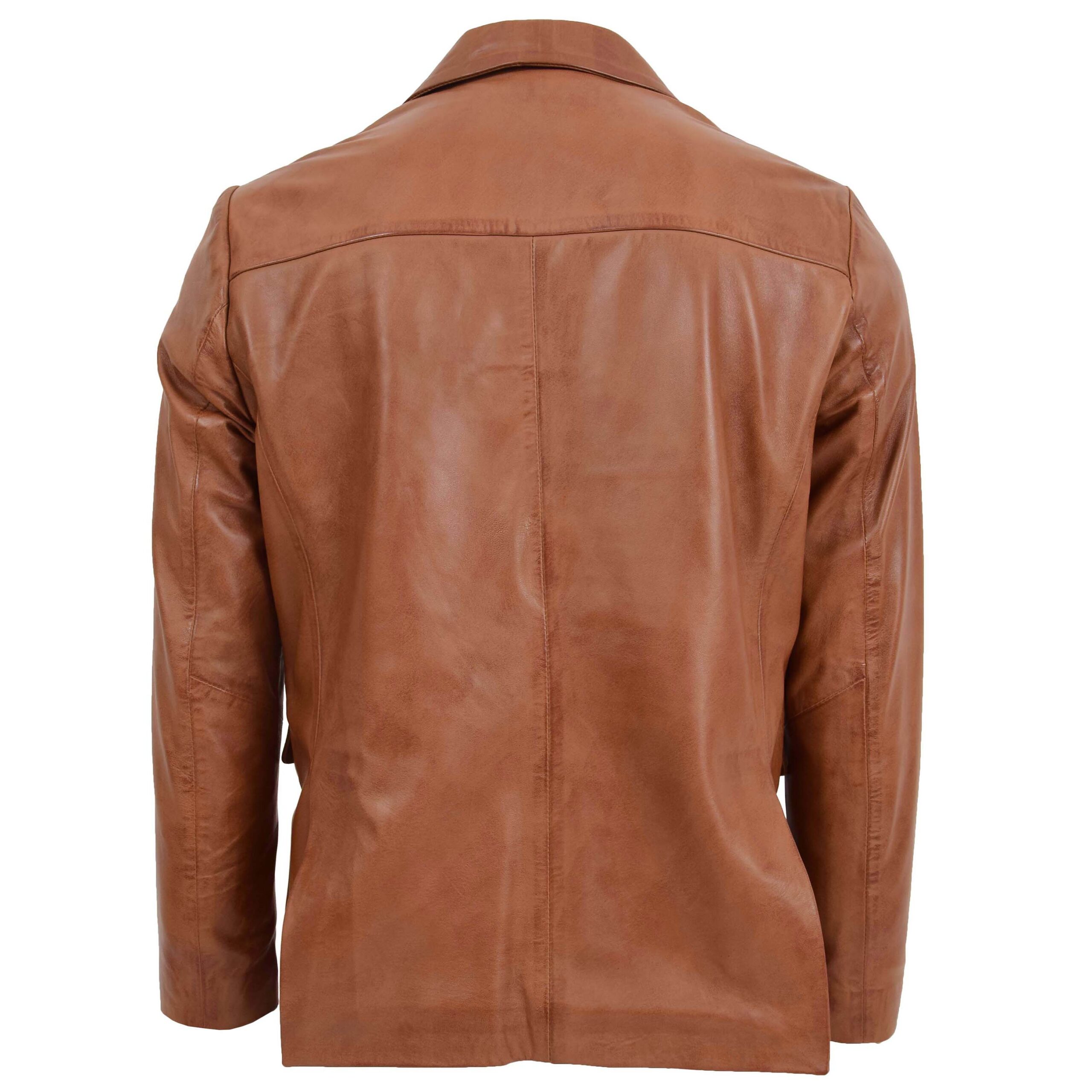 BUNERI Men's Tan Leather Blazer Two-Button – 2