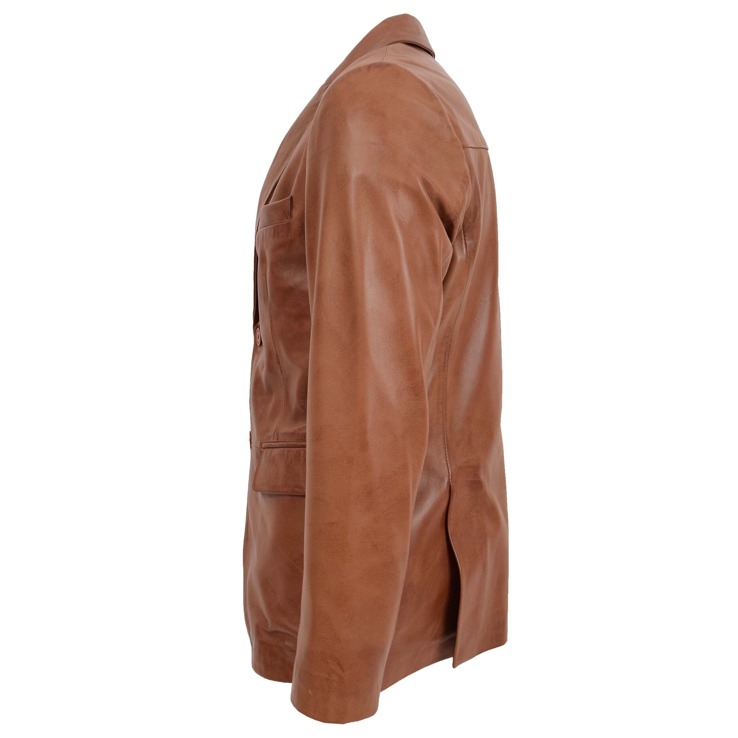 BUNERI Men's Tan Leather Blazer Two-Button – 5