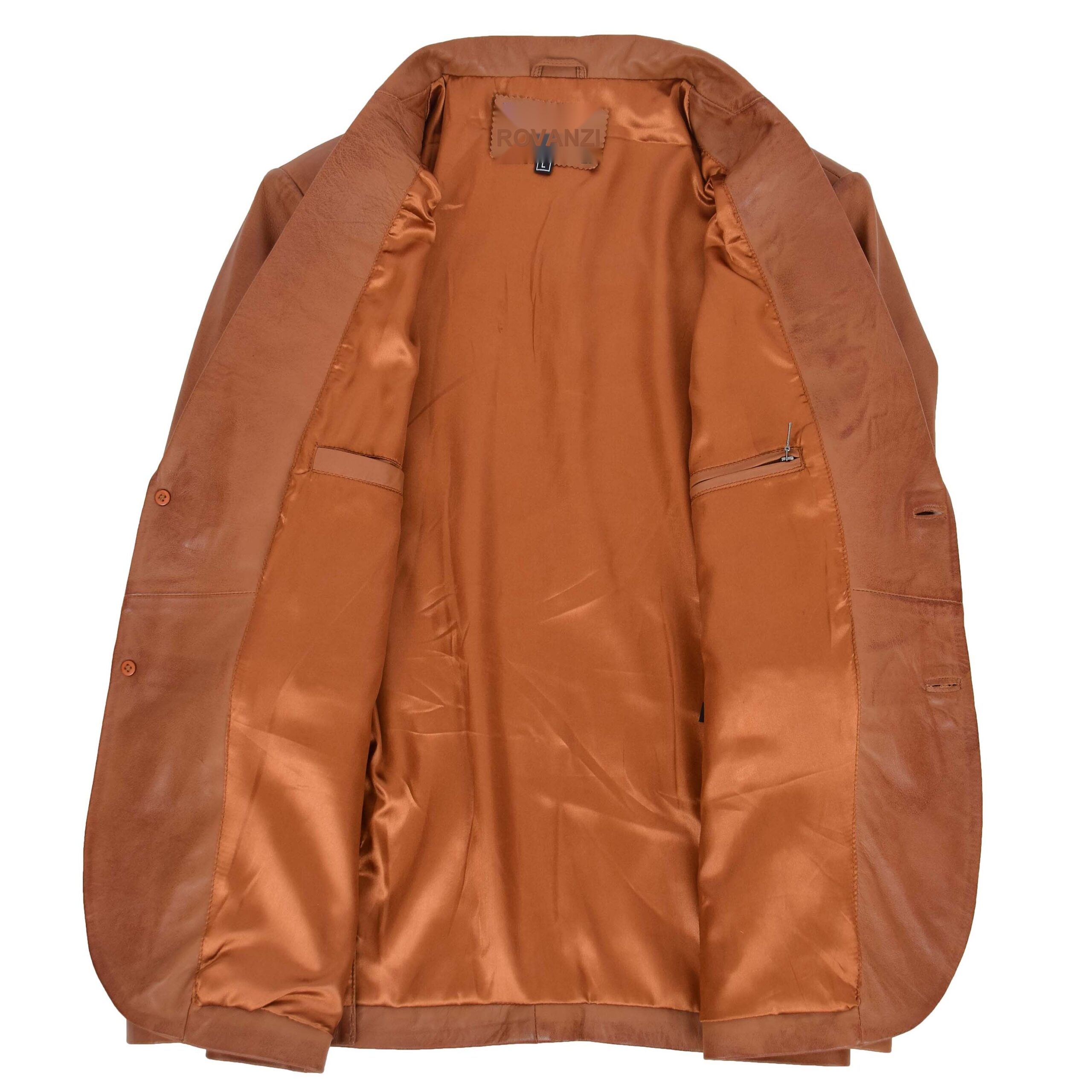 BUNERI Men's Tan Leather Blazer Two-Button – 6
