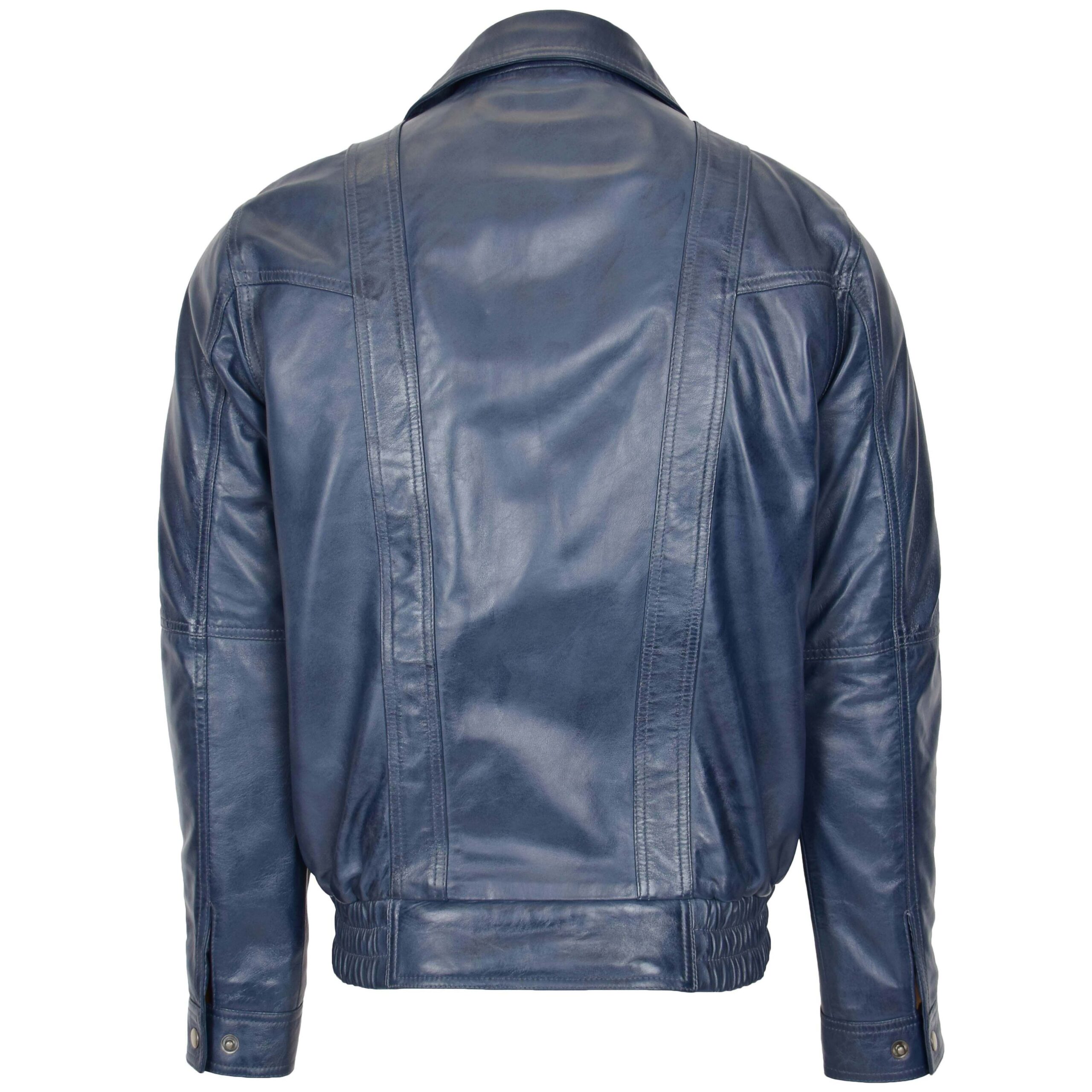 BUNERI Men's Leather Bomber Blouson Jacket Blue – 2