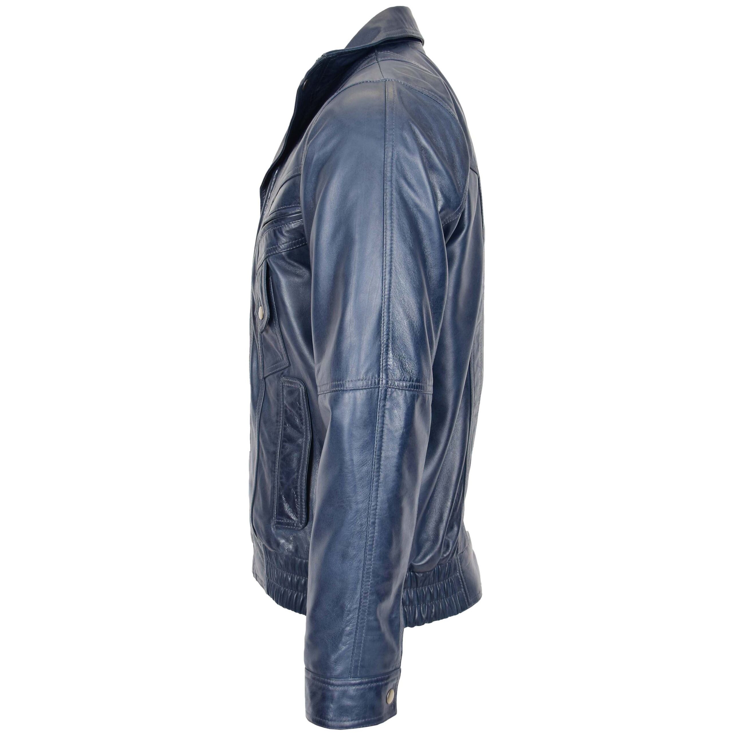 BUNERI Men's Leather Bomber Blouson Jacket Blue – 5