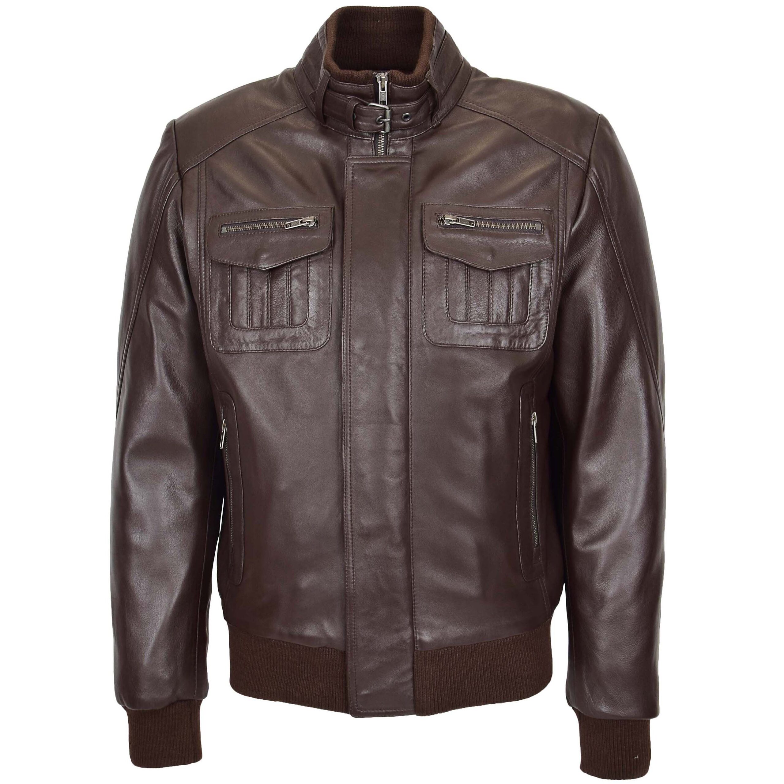 BUNERI Brown Leather Bomber Flight Jacket – 3