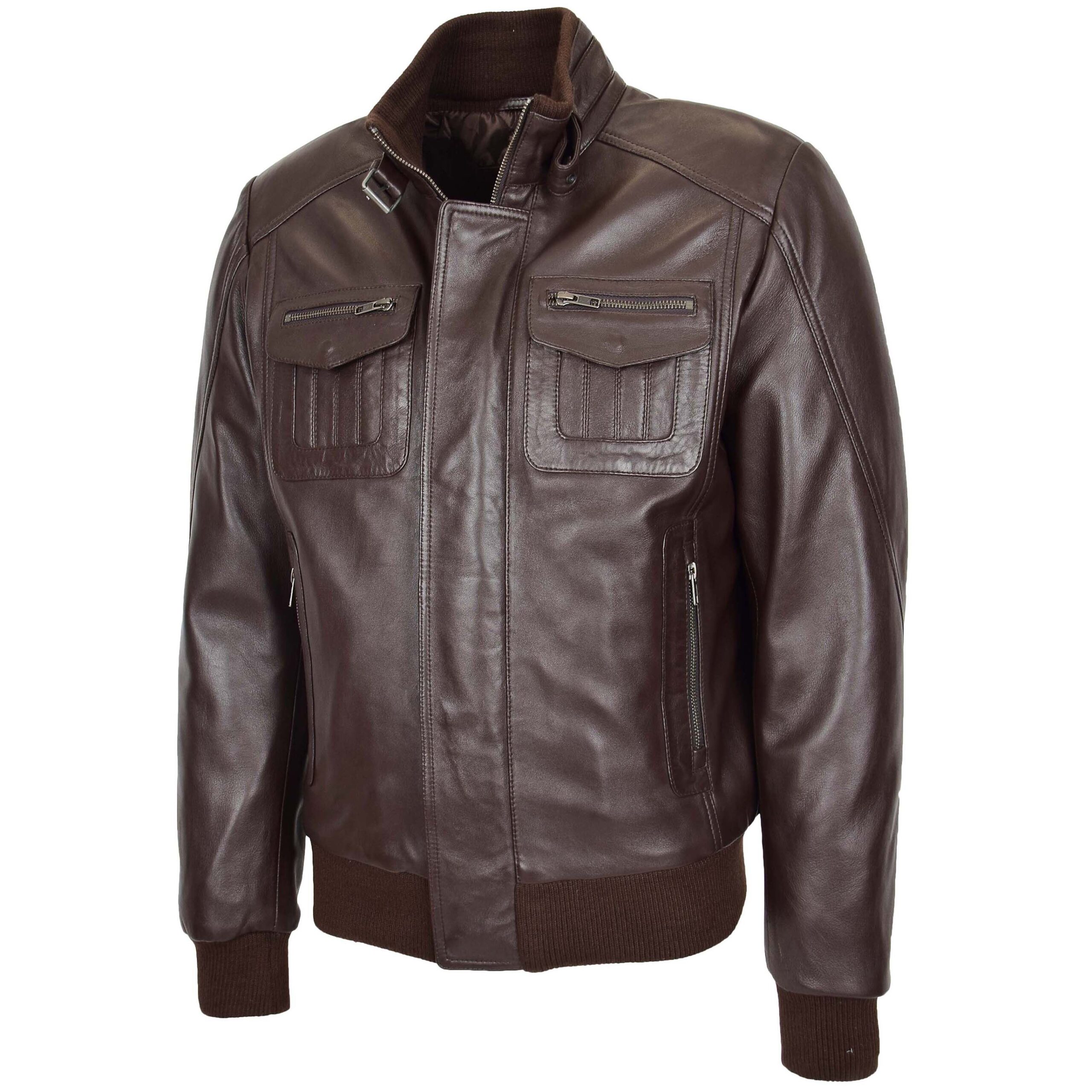 BUNERI Brown Leather Bomber Flight Jacket – 4