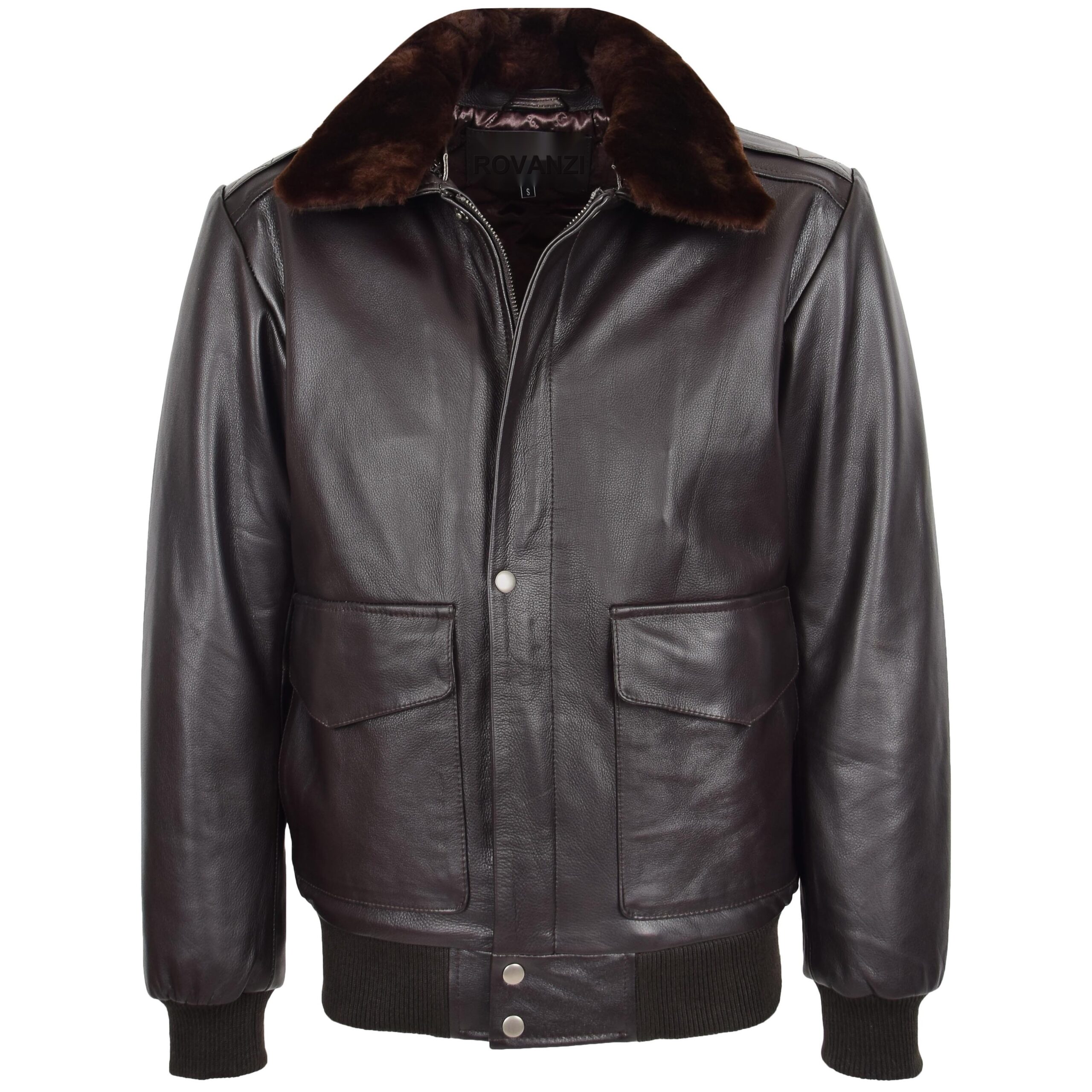 BUNERI Men's Leather Bomber Jacket G-1 Aviator Style Brown