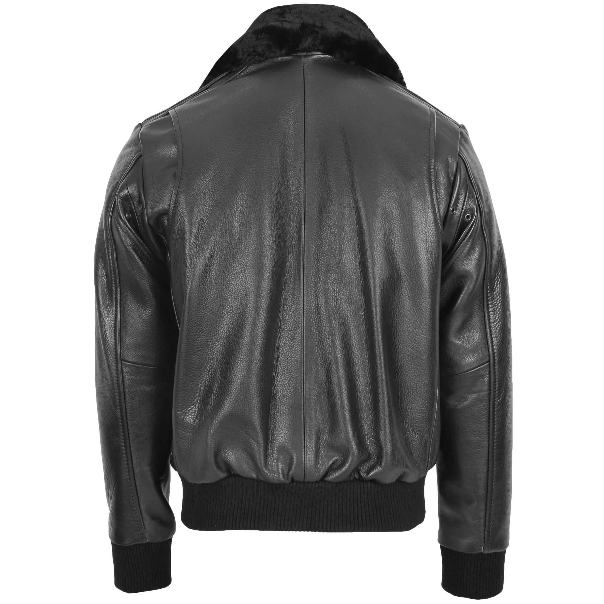 BUNERI Black Leather Bomber Pilot Jacket Removable Collar Men – 2