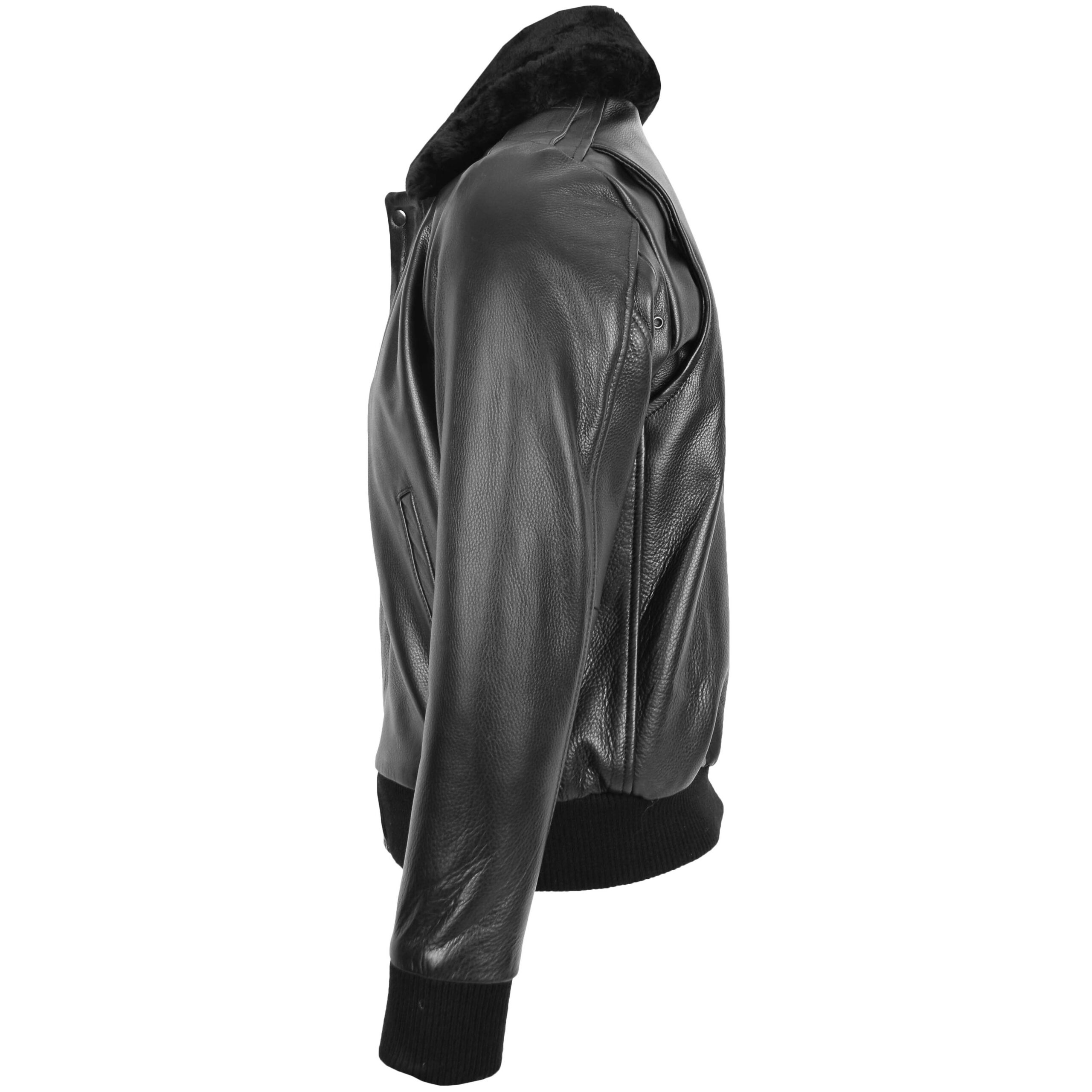 BUNERI Black Leather Bomber Pilot Jacket Removable Collar Men – 6