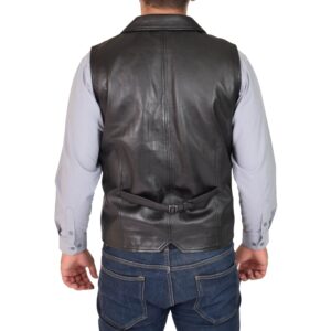 BUNERI Men’s Classic Black Leather Vest Gilet