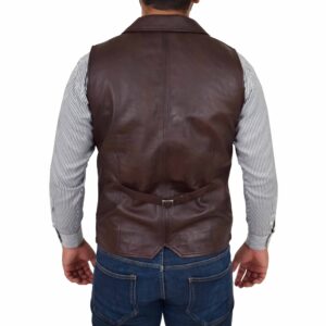 BUNERI Brown Leather Buttoned Vest Gilet