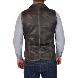 BUNERI Men’s Leather Buttoned Vest Gilet Rub Off