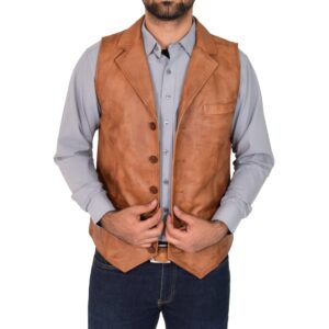 BUNERI Tan Leather Buttoned Vest Gilet