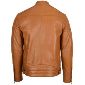 BUNERI Men’s Tan Leather Cafe Racer Biker Jacket