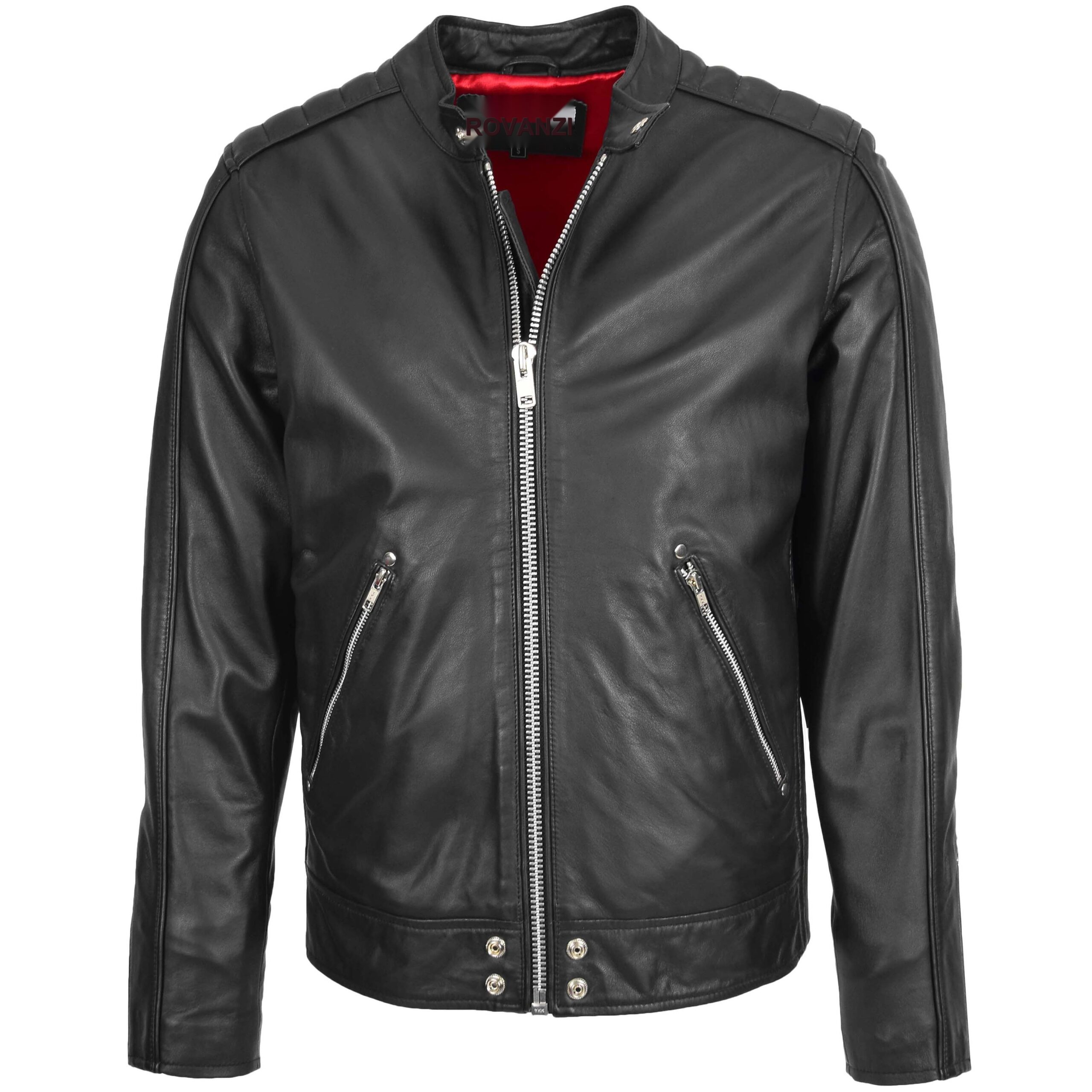 BUNERI Men's Leather Casual Biker Fashion Jacket Black II