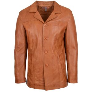 BUNERI Men’s Leather Classic Reefer Jacket Tan
