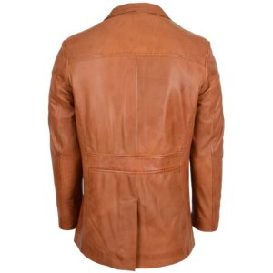 BUNERI Men’s Leather Classic Reefer Jacket Tan