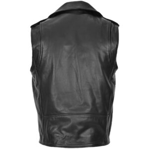 BUNERI Men’s Leather Cross-Zip Biker Brando Gilet Black