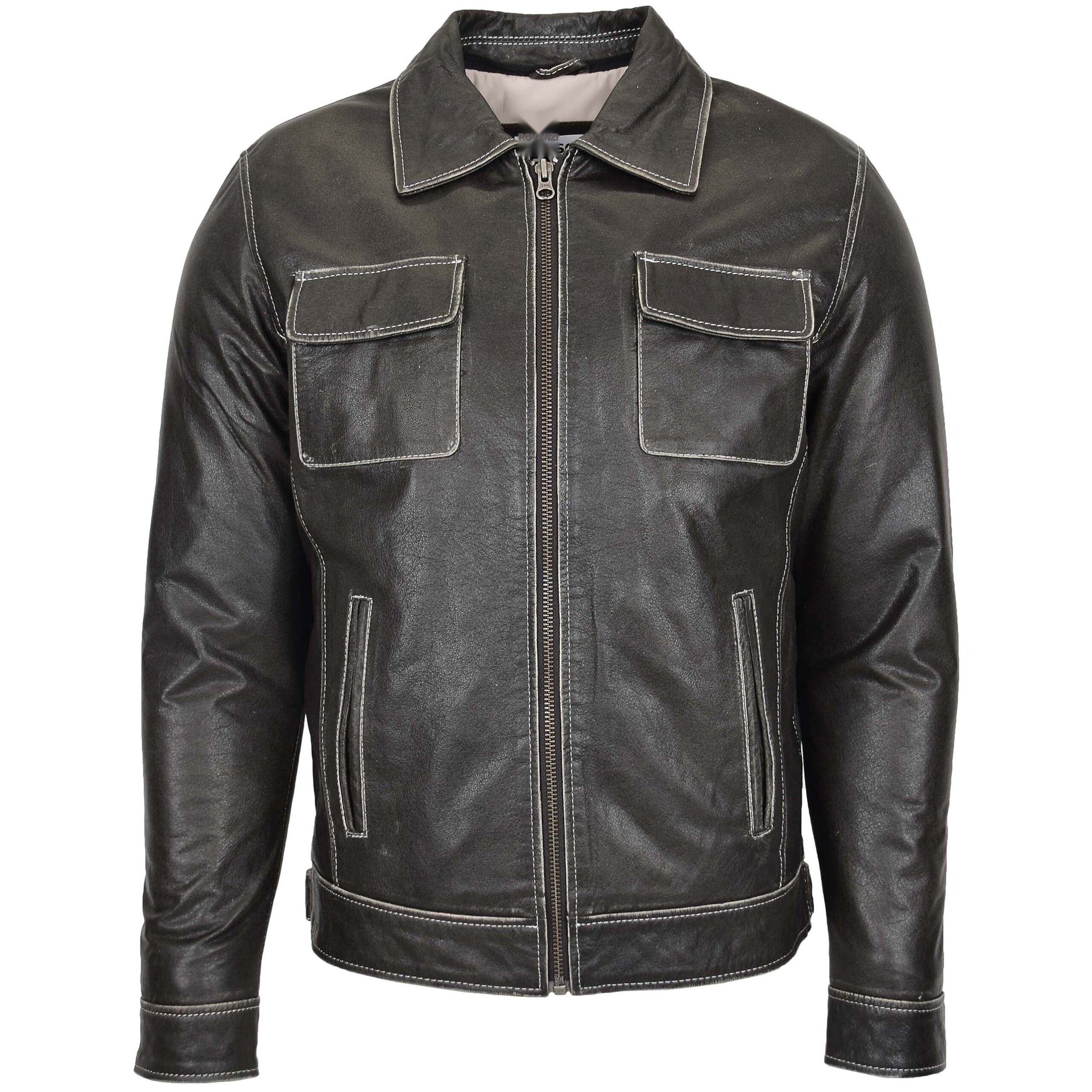 BUNERI Gray Leather Jacket Detachable Hoodie Men – 3