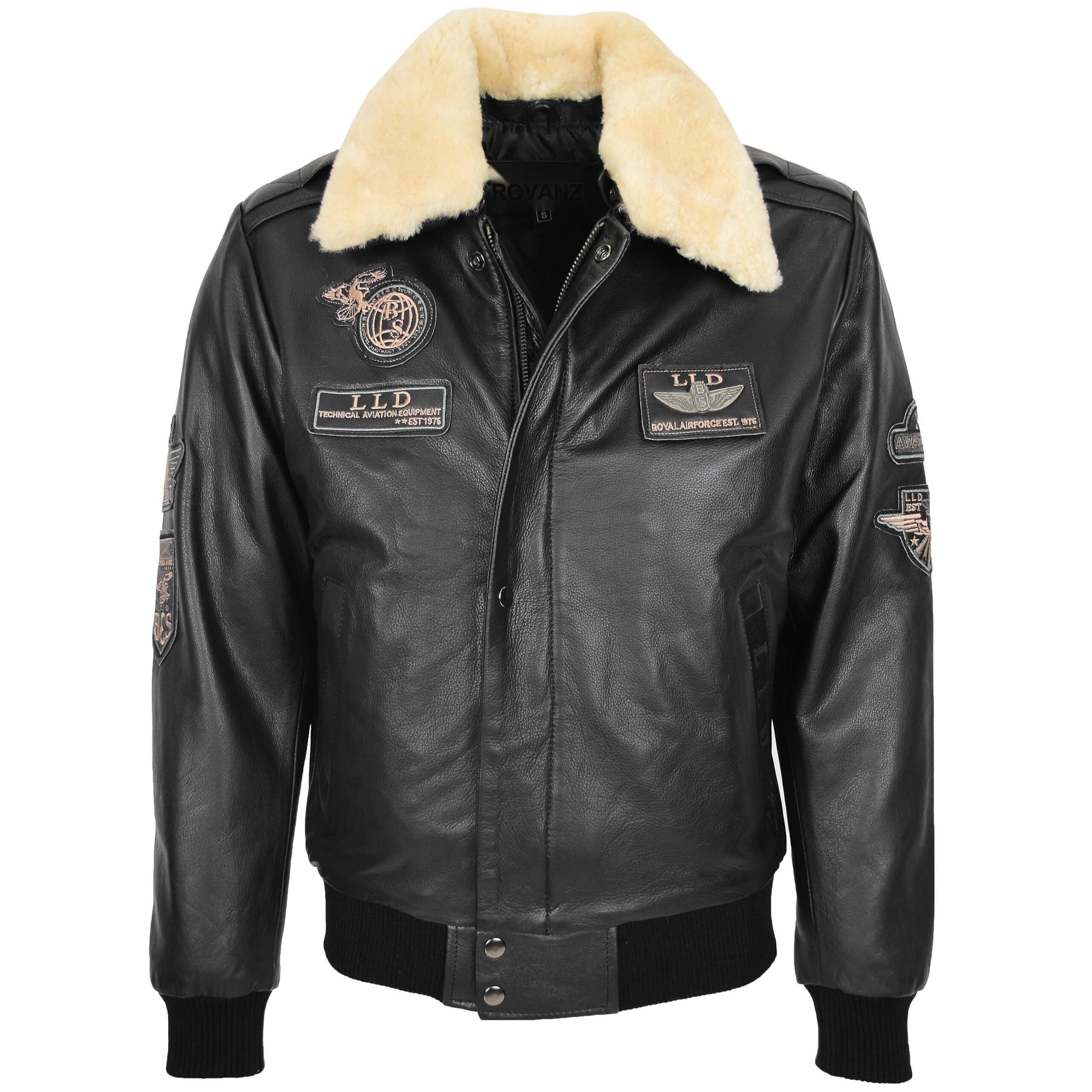 BUNERI Pilot-N Black Leather Jacket with Detachable Collar