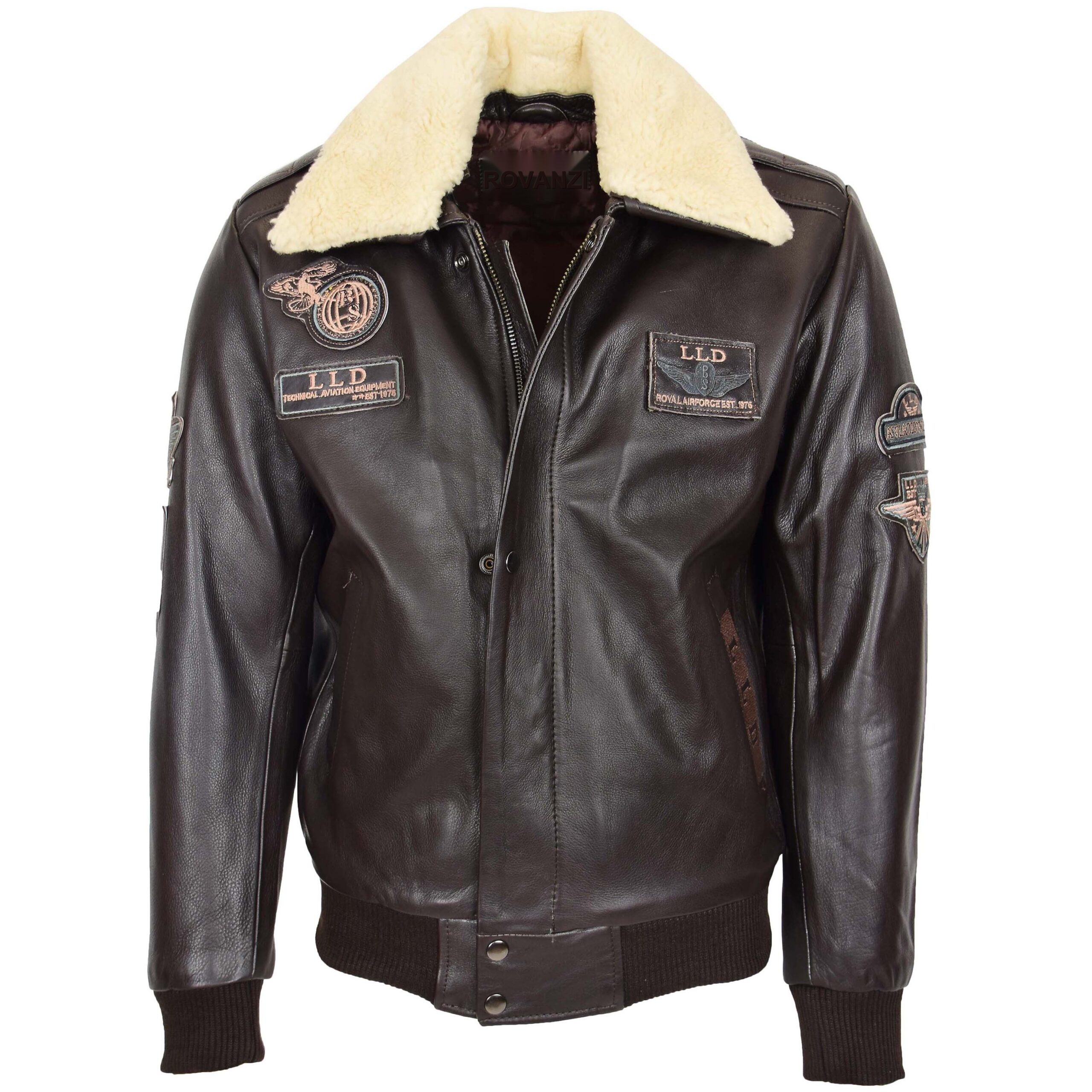 BUNERI Pilot-N Brown Leather Jacket with Detachable Collar