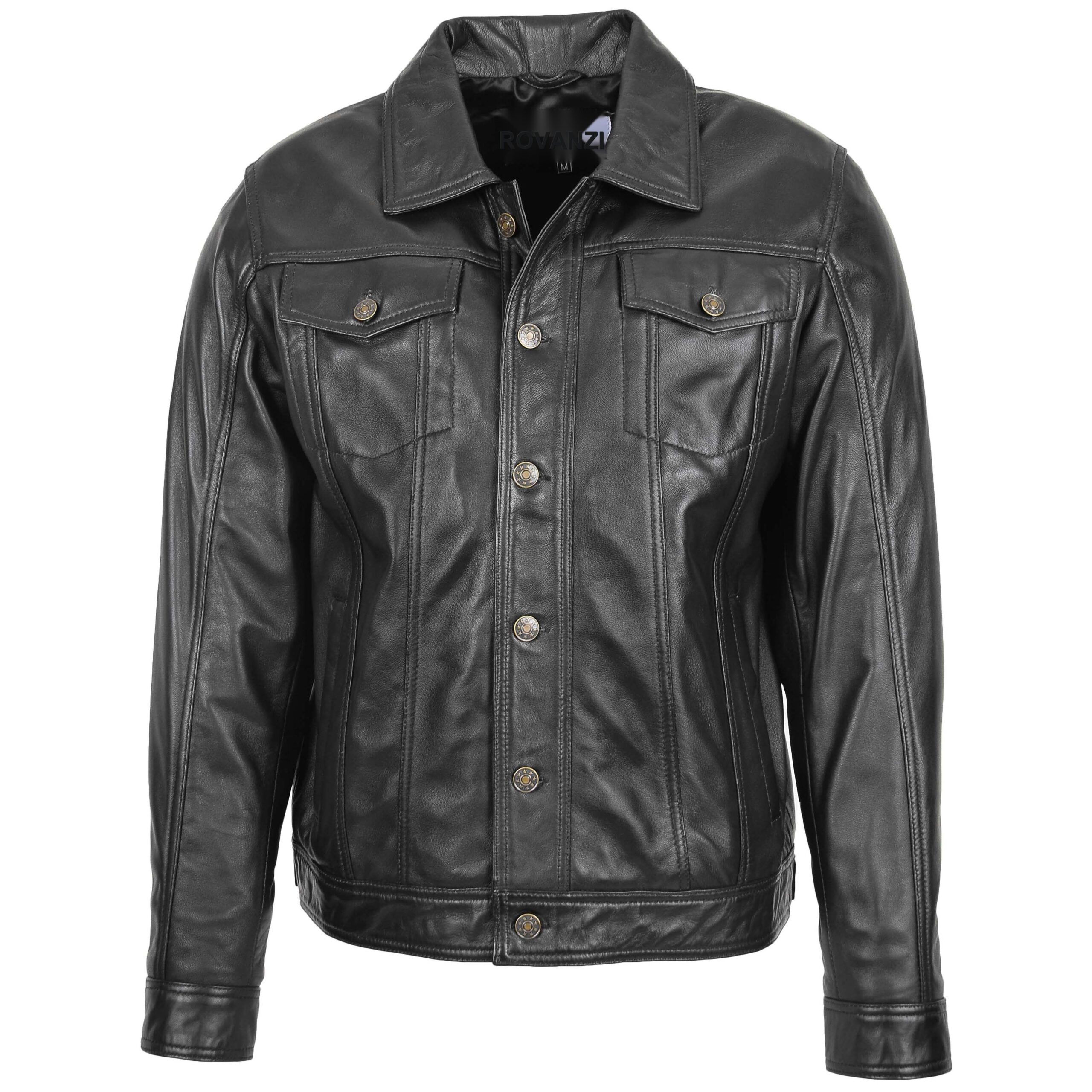 BUNERI Black Leather Lee Rider Casual Jacket