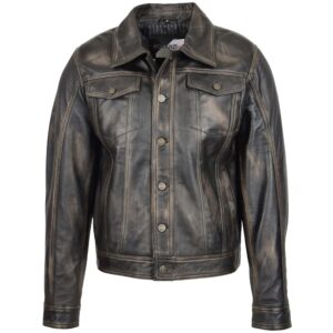 BUNERI Men’s Leather Lee Rider Casual Jacket Black Two-Tone II