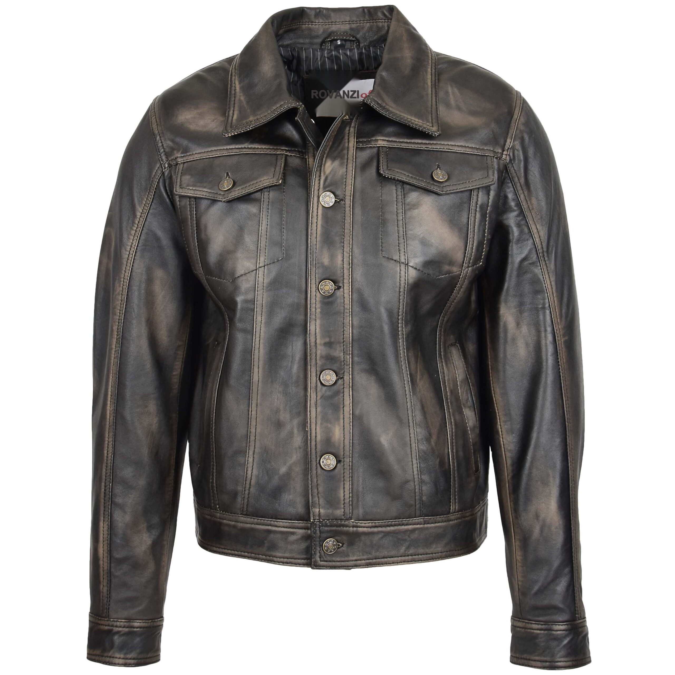 BUNERI Men's Leather Lee Rider Casual Jacket Black Two-Tone II
