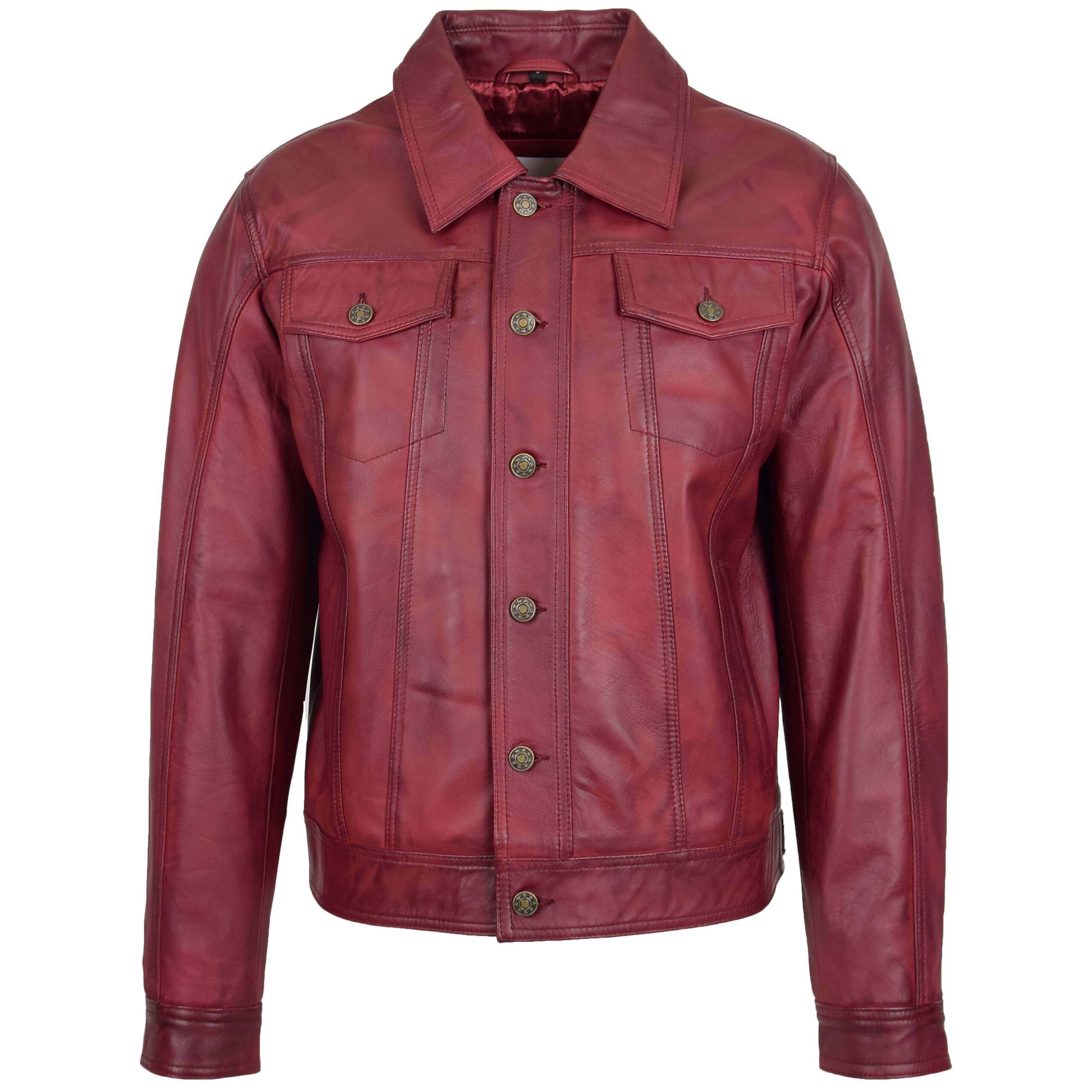 BUNERI Men's Leather Lee Rider Casual Jacket Burgundy II – 3