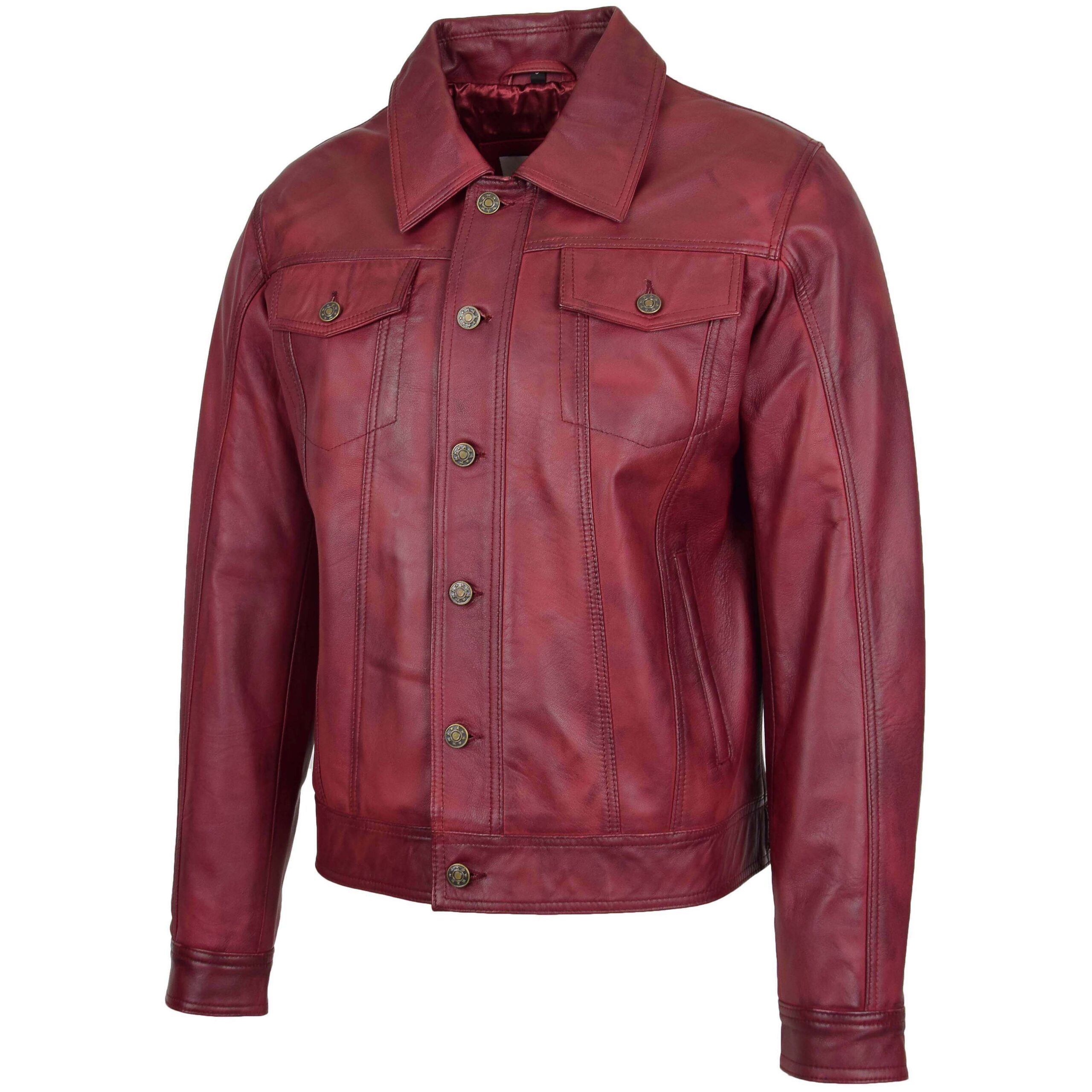 BUNERI Men's Leather Lee Rider Casual Jacket Burgundy II – 4