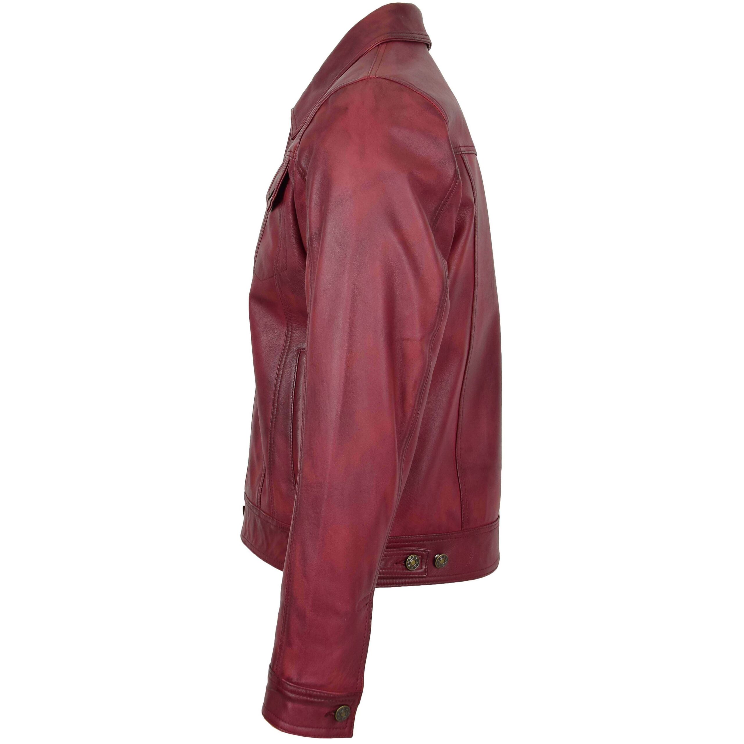 BUNERI Men's Leather Lee Rider Casual Jacket Burgundy II – 5