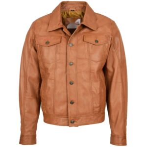 BUNERI Men’s Leather Lee Rider Casual Jacket Tan