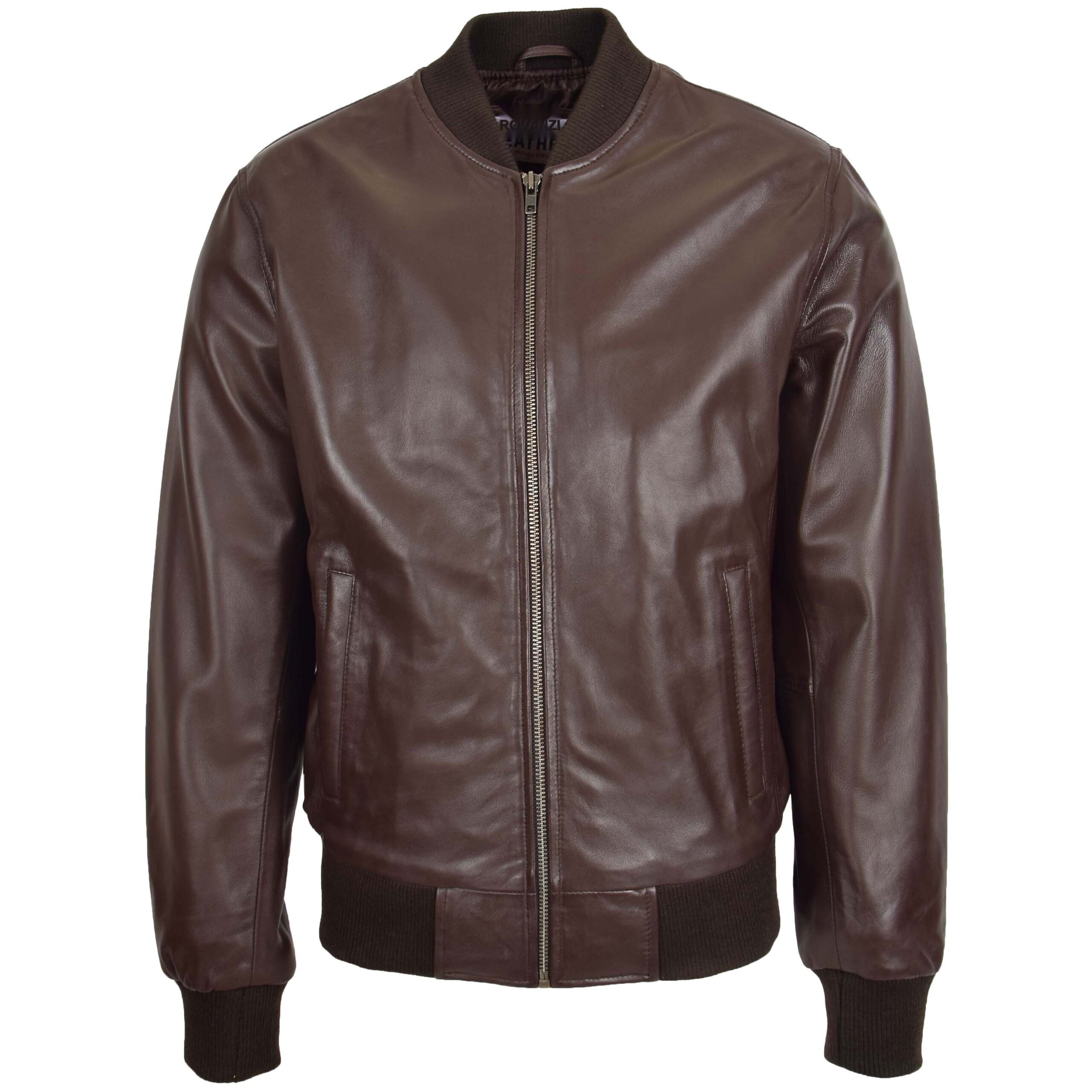 BUNERI Men's Brown Leather MA-1 Bomber Jacket – 3