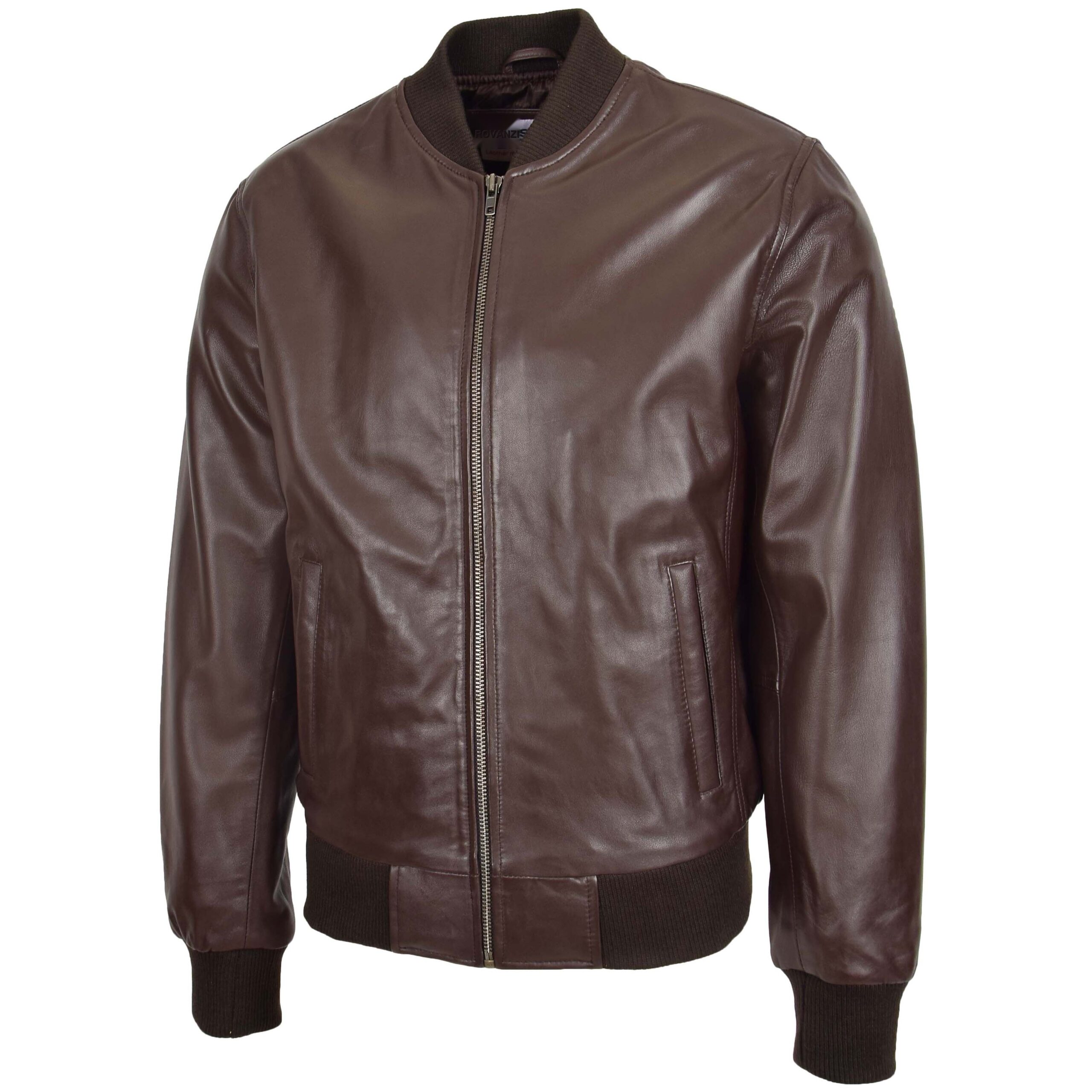 BUNERI Men's Brown Leather MA-1 Bomber Jacket – 4